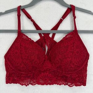 Victoria's Secret PINK XS Red Lace Padded Bralette Criss Cross‎ Back